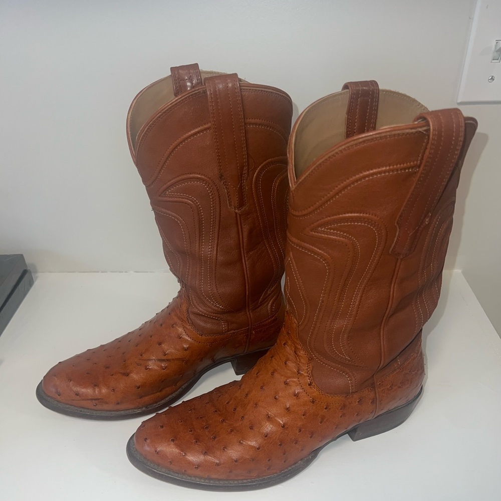 Tecovas, Mens, The Wyatt Ostrich Skin Cowboy Boot, Size 9.5 EE-Wide.